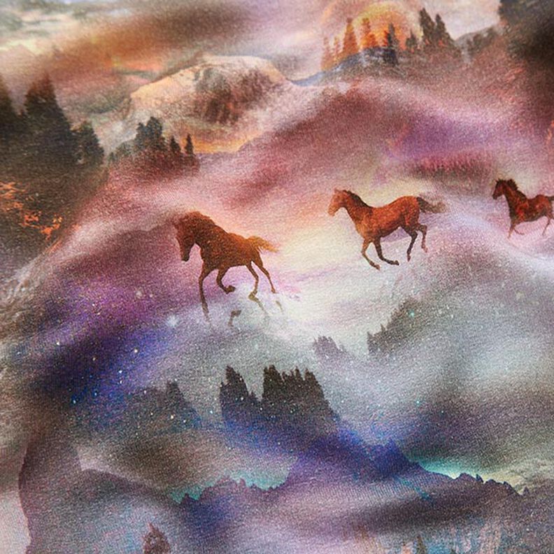 French Terry Sweat d’été Chevaux mystiques Impression numérique – violet pastel,  image number 2