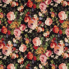 Tissu de décoration Gobelin bouquets de fleurs – noir/terre cuite, 