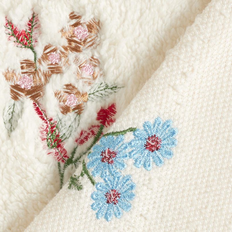 Lainage manteau peluche et broderie florale – blanc,  image number 5