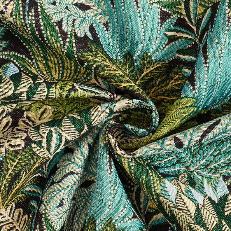 Tissu de décoration Jacquard Feuilles de la jungle – noir/vert,  image number 3