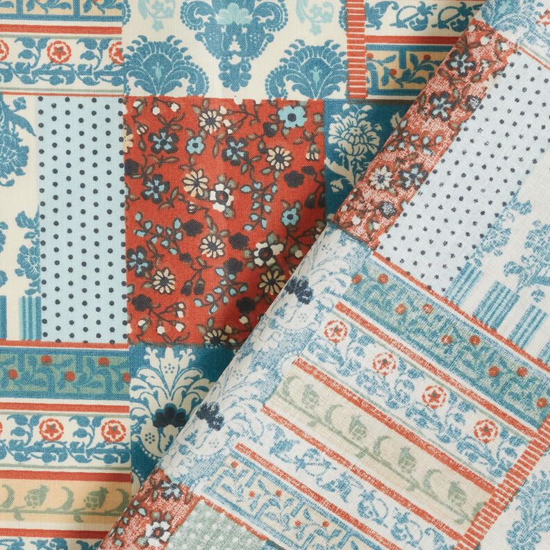 Tissu en coton Cretonne Patchwork floral – bleu,  image number 4