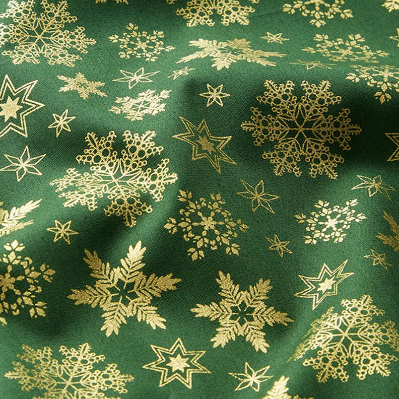 Tissu en coton Popeline Cristaux de neige – vert/or,  image number 2