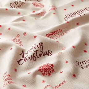 Tissu de décoration Semi-panama Merry Christmas – beige/rouge foncé, 