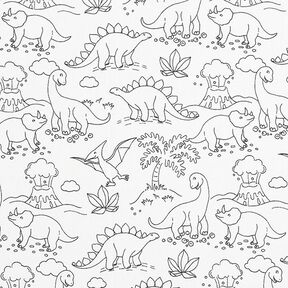 Popeline coton Tissu à colorier Dinosaures – blanc/noir, 