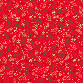 Tissu en coton Popeline Branches et baies – rouge/or, 