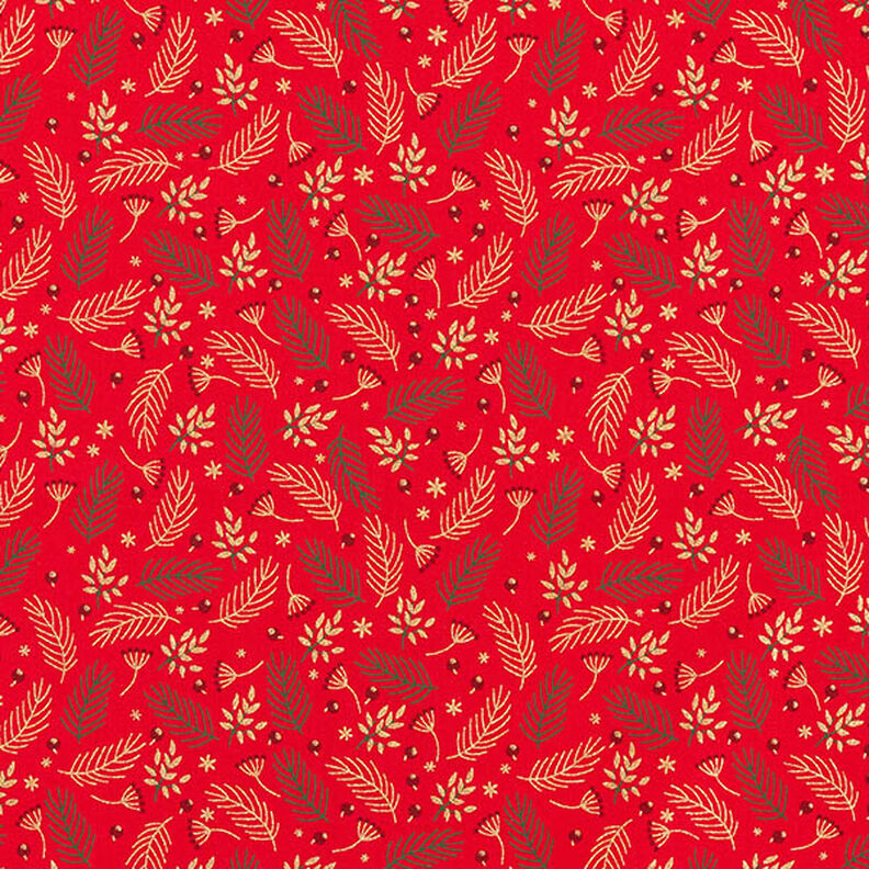 Tissu en coton Popeline Branches et baies – rouge/or,  image number 1