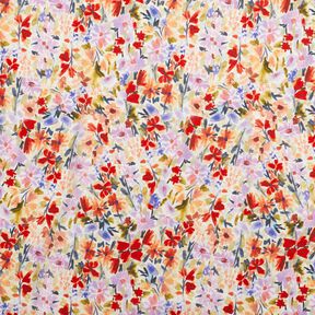 Voile de coton Prairie fleurie aquarelle impression numérique – ivoire/rouge, 