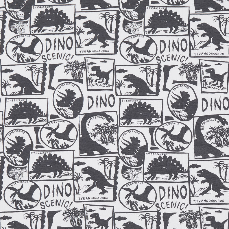 Jersey coton Patchs dinosaures | by Poppy blanc/anthracite,  image number 1