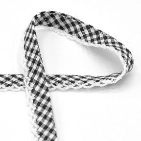 Biais Vichy à carreaux avec bordure au crochet [20 mm] – noir, 