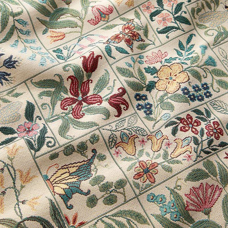 Tissu de décoration Gobelin Carreaux à fleurs – beige clair,  image number 2