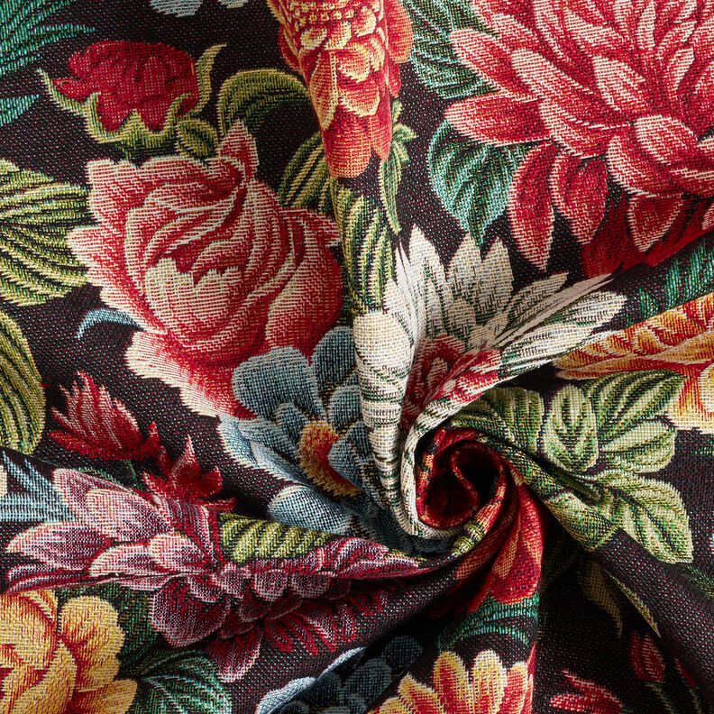 Tissu de décoration Gobelin Grandes fleurs – noir/rouge,  image number 3