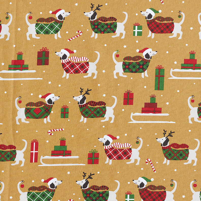 Tissu en coton Cretonne Chiens de Noël – moutarde,  image number 1