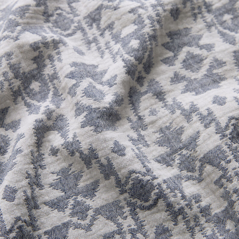 Tissu double gaze de coton Motif aztèque jacquard | by Poppy bleu nuit/gris brume,  image number 3