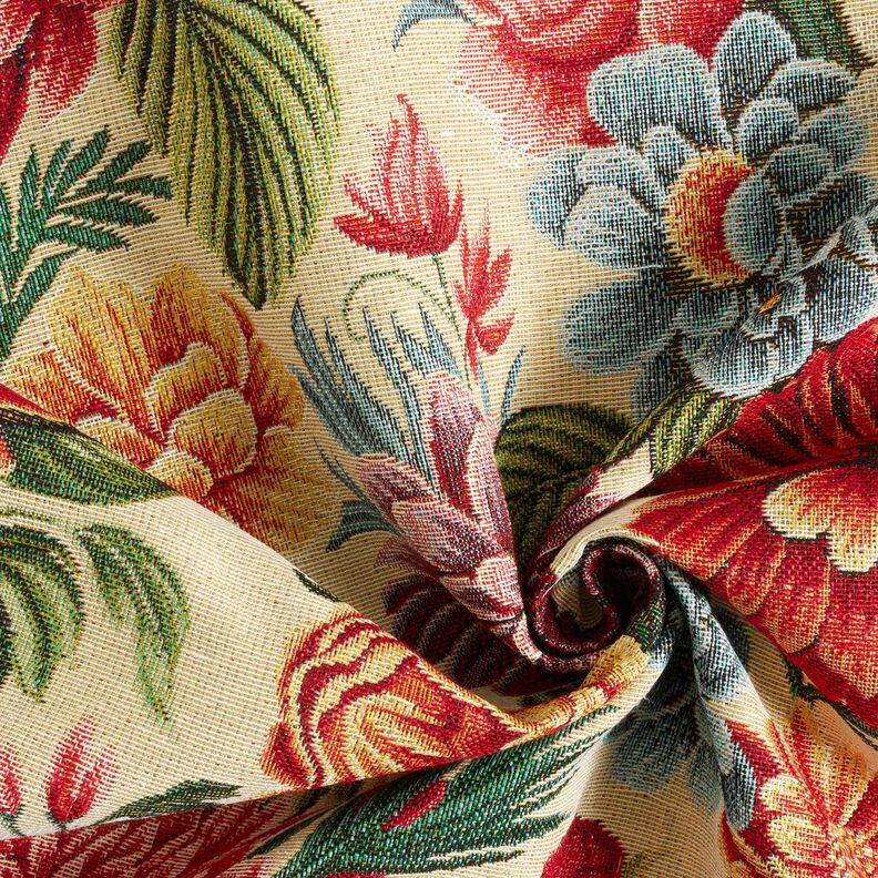 Tissu de décoration Gobelin Grandes fleurs – beige clair/rouge,  image number 3