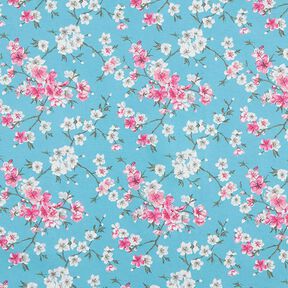 Coton enduit fleurs de cerisier – bleu aqua, 