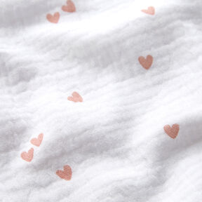 Tissu double gaze de coton Cœurs parsemés – blanc/or rose, 