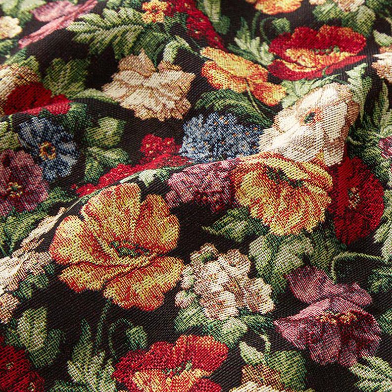 Tissu de décoration Gobelin bouquet de fleurs en lurex – noir/or,  image number 3