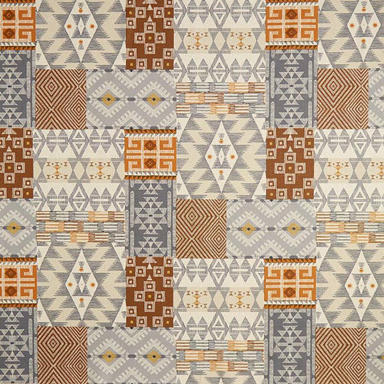 Tissu de décoration Semi-panama Collage Ethno – gris/marron clair,  image number 1