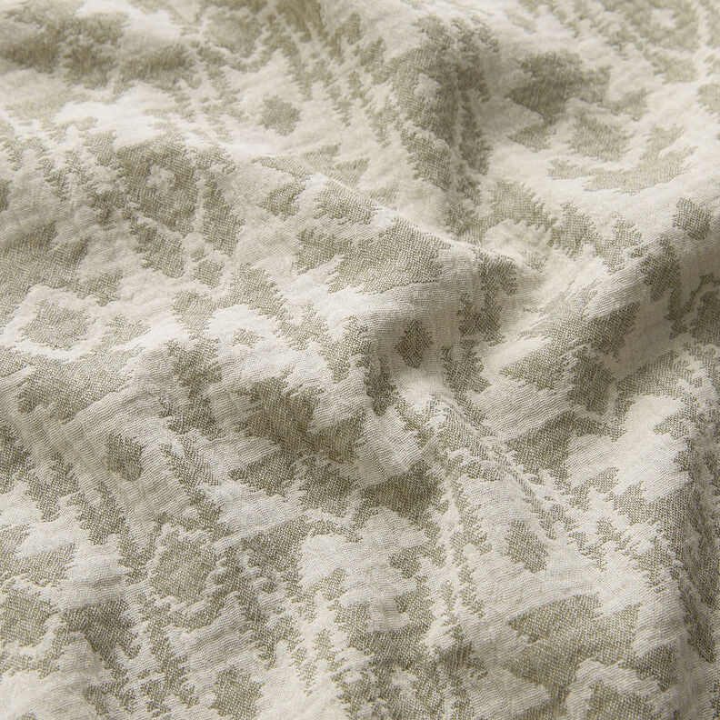 Tissu double gaze de coton Motif aztèque jacquard | by Poppy kaki clair/gris brume,  image number 3