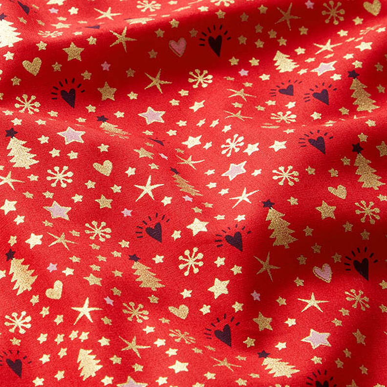 Tissu en coton Popeline Cœurs et étoiles – rouge/or,  image number 2