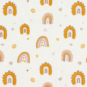 Tissu en coton Popeline Arcs-en-ciel mignons – jaune curry/blanc, 
