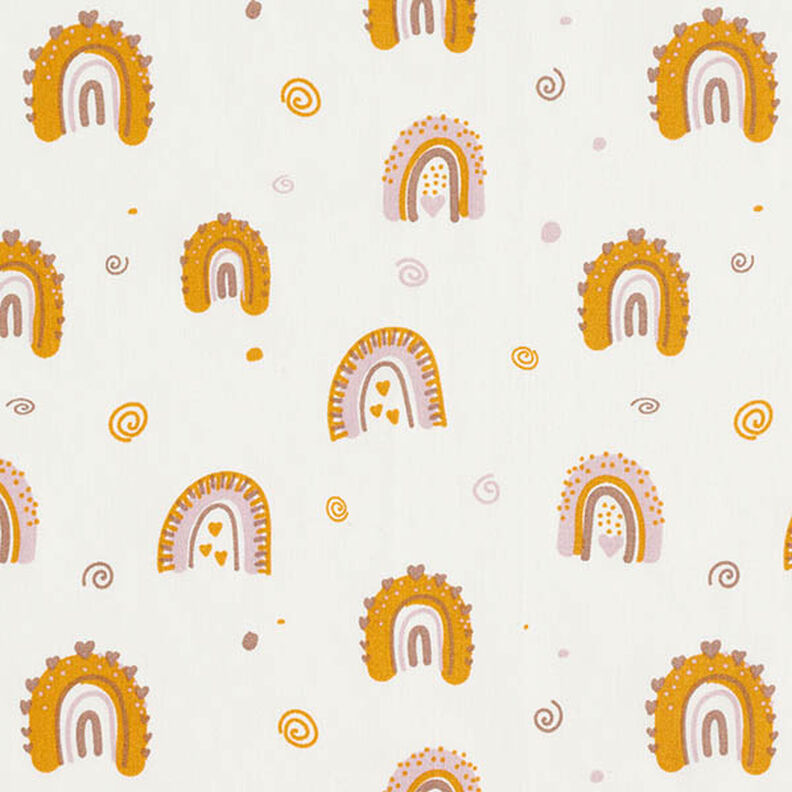 Tissu en coton Popeline Arcs-en-ciel mignons – jaune curry/blanc,  image number 1