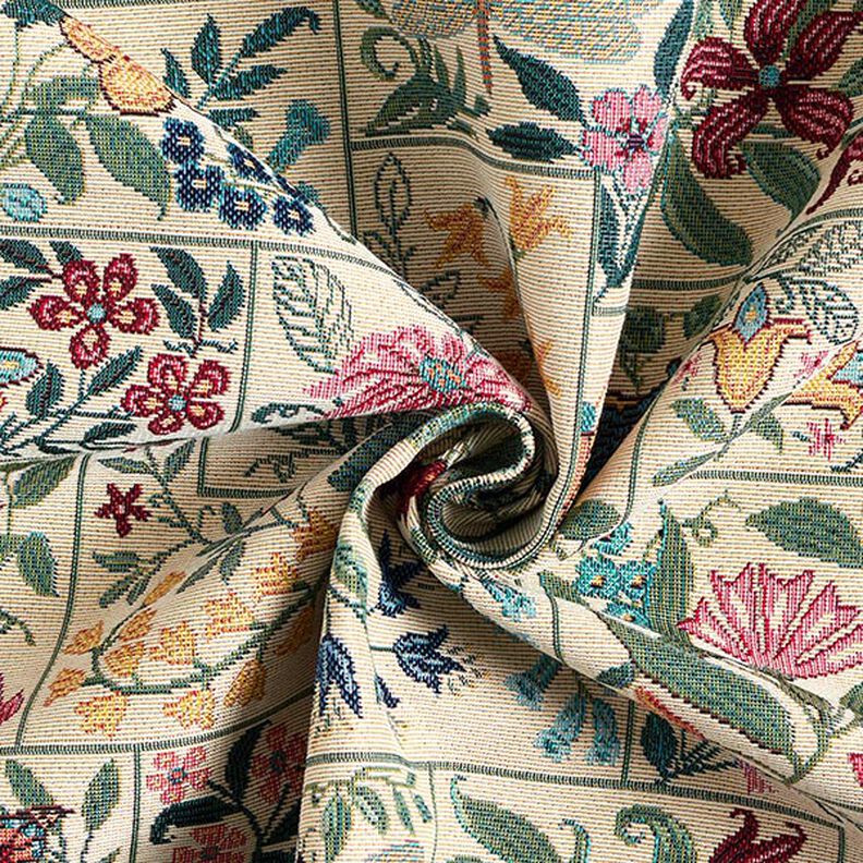 Tissu de décoration Gobelin Carreaux à fleurs – beige clair,  image number 3