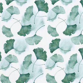 GOTS Jersey coton Impression numérique de ginkgo – blanc/eucalyptus, 