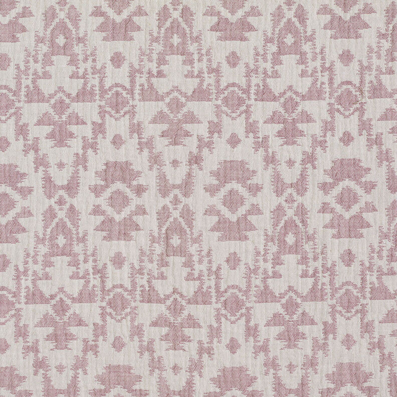 Tissu double gaze de coton Motif aztèque jacquard | by Poppy vieux rose foncé/gris brume,  image number 1