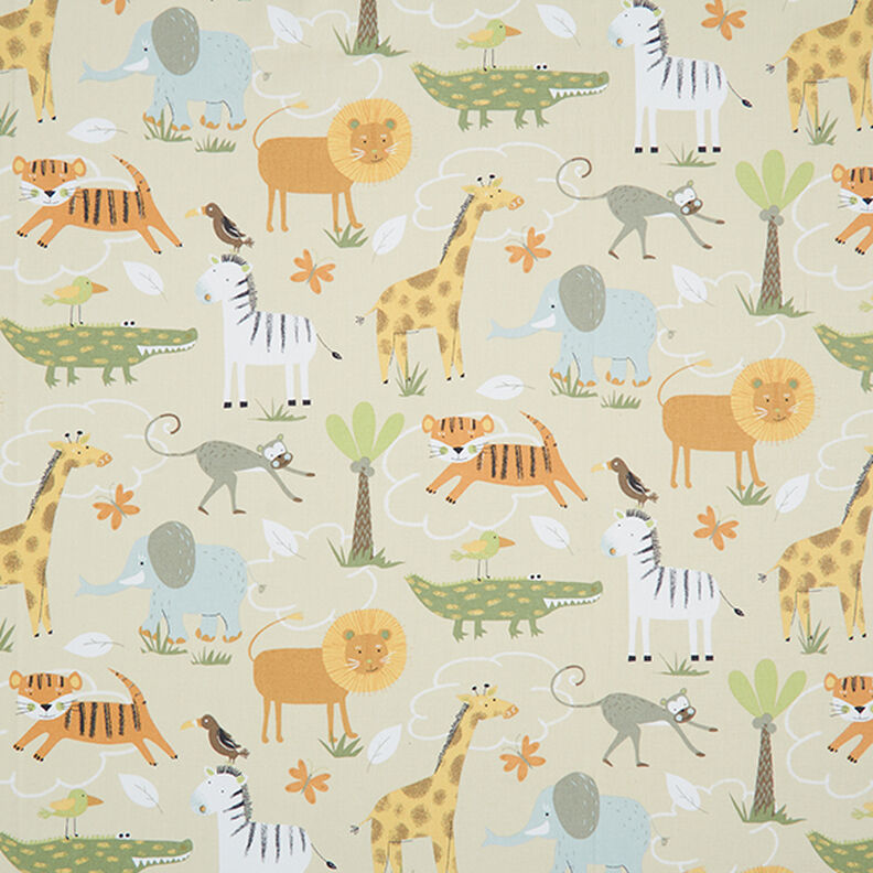 GOTS Tissu en coton Cretonne Animaux de safari – beige,  image number 1