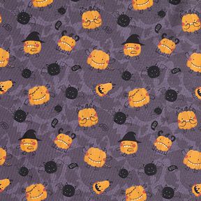 Tissu en coton Popeline Citrouilles effrayantes – aubergine/orange, 