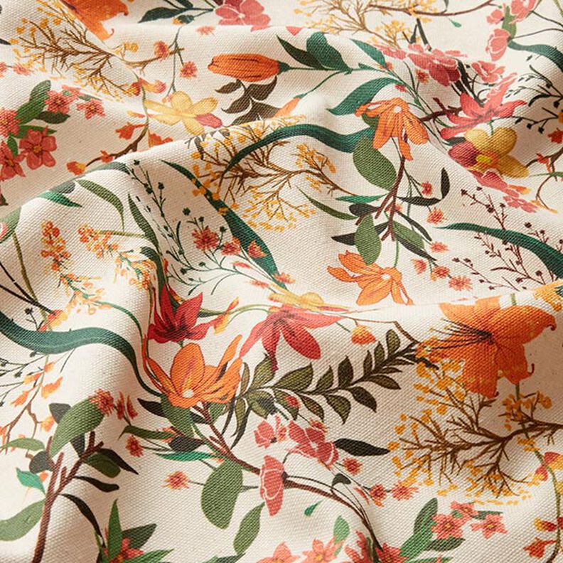 Tissu de décoration Semi-panama florale – abricot/nature,  image number 2