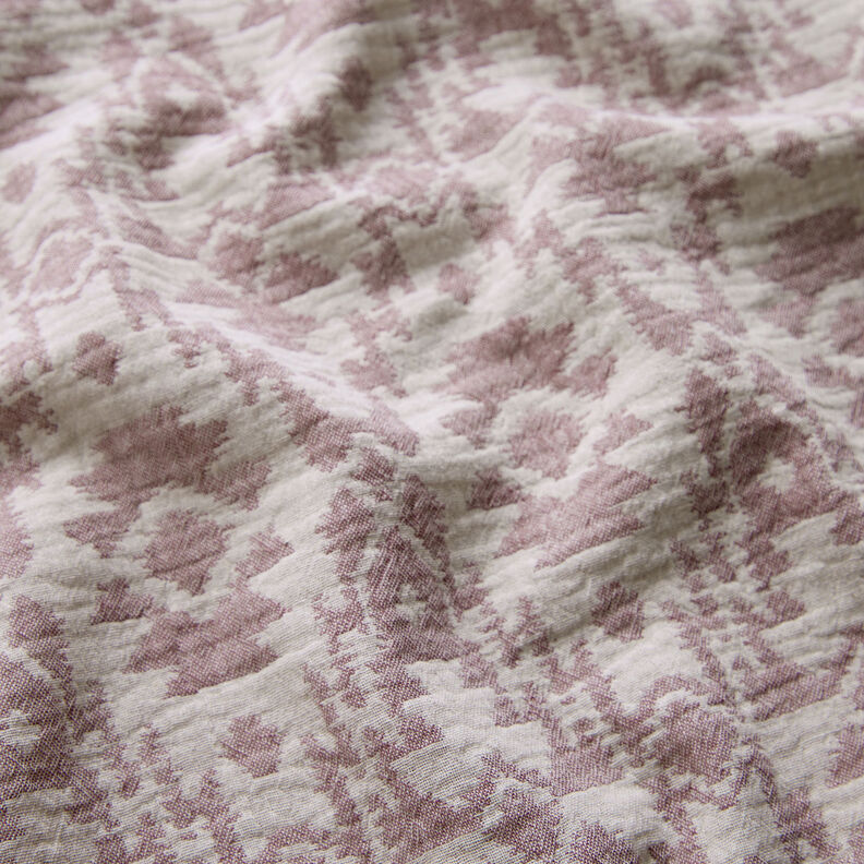 Tissu double gaze de coton Motif aztèque jacquard | by Poppy vieux rose foncé/gris brume,  image number 3