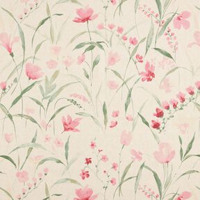 Tissu de décoration Semi-panama Fleurs de freesia – nature/myrtille, 