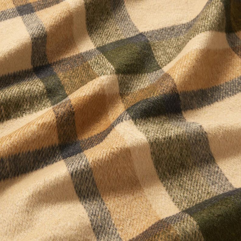 Tissu manteau tartan gratté – sable/kaki clair,  image number 2