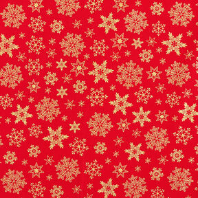 Tissu en coton Popeline Cristaux de neige – rouge/or, 