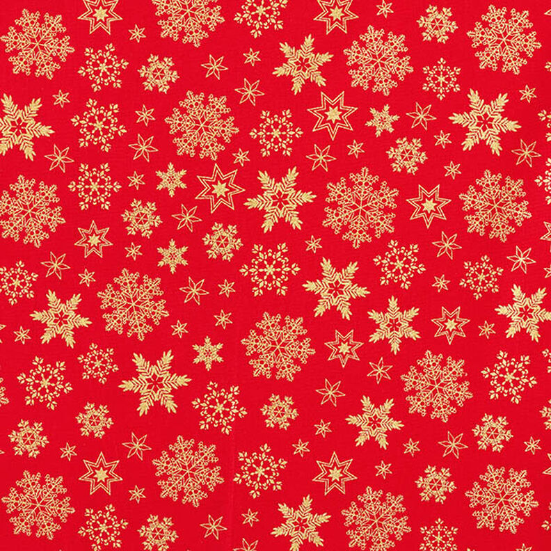 Tissu en coton Popeline Cristaux de neige – rouge/or,  image number 1