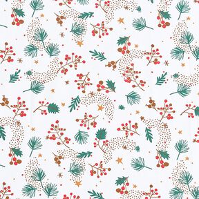 Tissu en coton Cretonne Branches de Noël – blanc/vert sapin, 