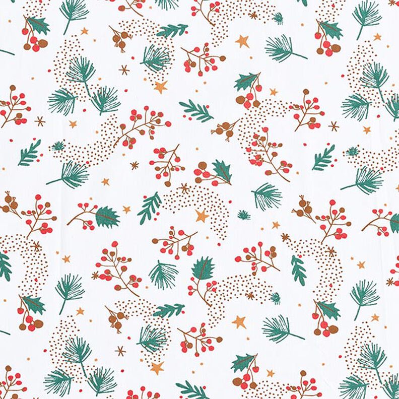 Tissu en coton Cretonne Branches de Noël – blanc/vert sapin,  image number 1