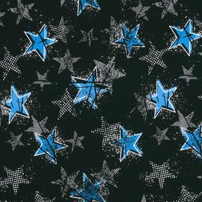 French Terry Sweat d’été Variations sur les étoiles | Glitzerpüppi – noir/bleu, 