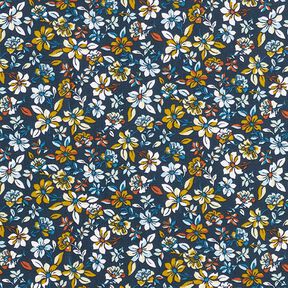 Tissu en coton Cretonne Petites fleurs – jaune soleil/bleu marine, 