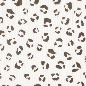 Tissu double gaze de coton Grand motif léopard – ivoire/gris foncé, 