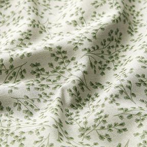 Tissu de décoration Semi-panama Rinceaux de feuilles fins – nature/vert tilleul, 
