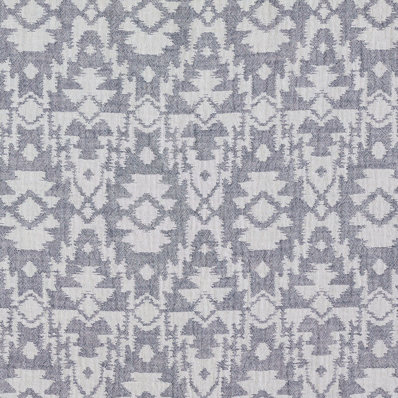 Tissu double gaze de coton Motif aztèque jacquard | by Poppy bleu nuit/gris brume,  image number 4