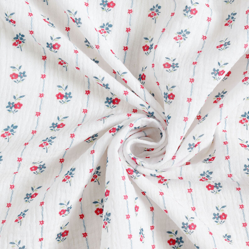 Tissu double gaze de coton Fleurs traditionnelles | by Poppy blanc/framboise,  image number 3