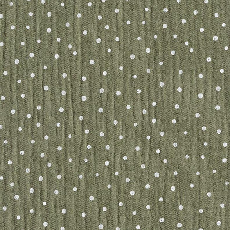 Tissu double gaze de coton Petits points – olive clair/blanc,  image number 1