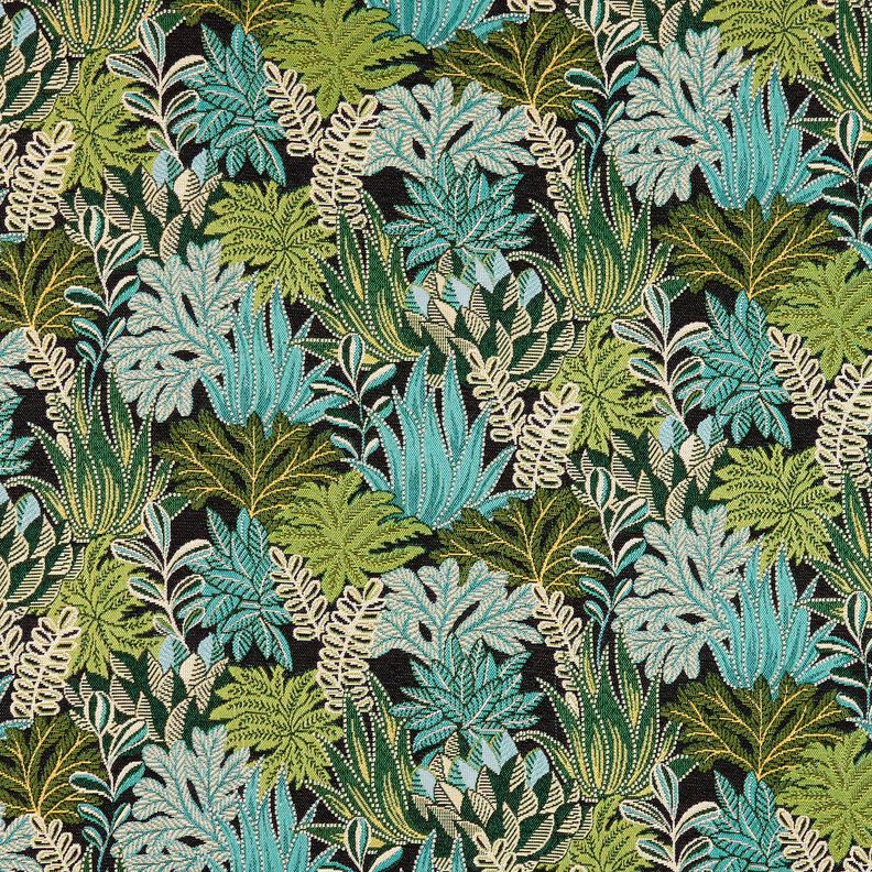 Tissu de décoration Jacquard Feuilles de la jungle – noir/vert,  image number 1