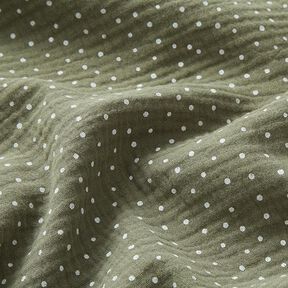 Tissu double gaze de coton Petits points – olive clair/blanc, 