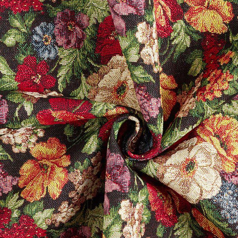 Tissu de décoration Gobelin bouquet de fleurs en lurex – noir/or,  image number 4