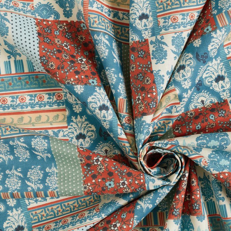 Tissu en coton Cretonne Patchwork floral – bleu,  image number 3